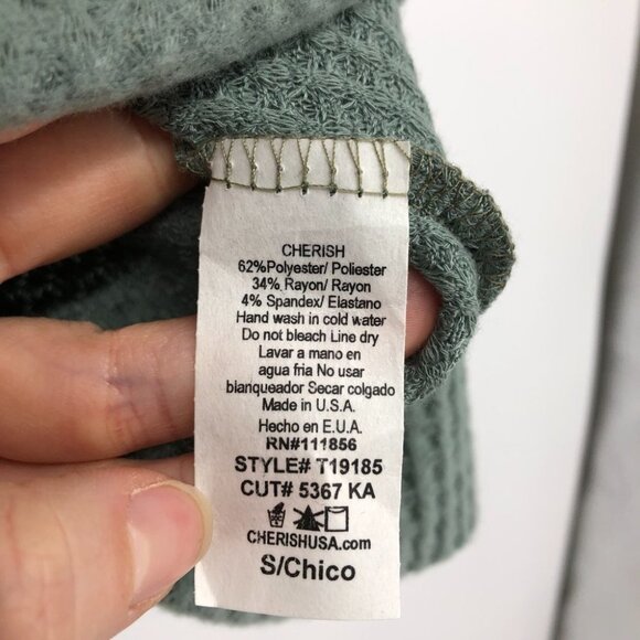 Cherish Sage green waffle knit hooded pullover - Picture 5 of 12